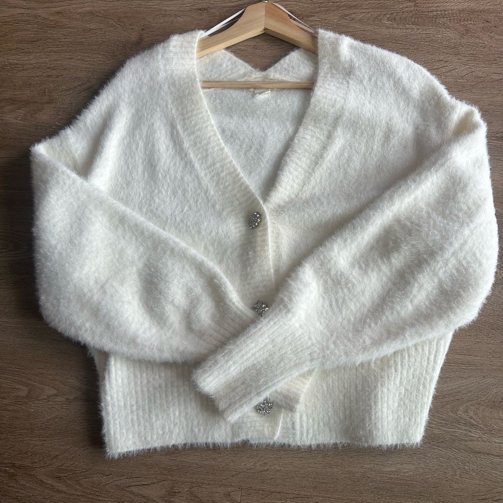 H&M White Fuzzy Women's Cardigan